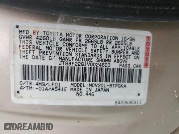 ✅ 1997 Lexus ES 300 • VIN: JT8BF22G1V0024603 • Lot: 71528164. Listed on Copart with 162,189 mi. Free auction sales archive from the USA and detailed vehicle history report at DreamBid. Image 14.