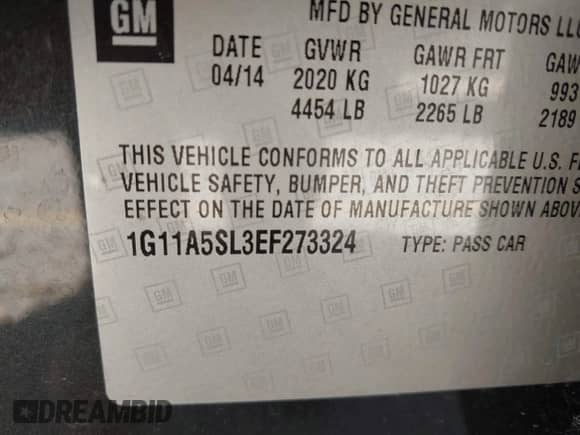 2014 Chevrolet Malibu LS с VIN 1G11A5SL3EF273324, выставлен на аукционе IAAI как лот 43610018 с пробегом 168 392 миль миль и . История ставок и продаж доступна на DreamBid. Изображение 9.