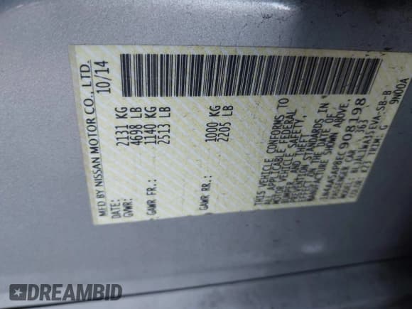 ✅ 2014 Nissan Maxima SV • VIN: 1N4AA5AP8EC908198 • Lot: 43451105. Listed on IAAI with 155,756 mi. Free auction sales archive from the USA and detailed vehicle history report at DreamBid. Image 9.