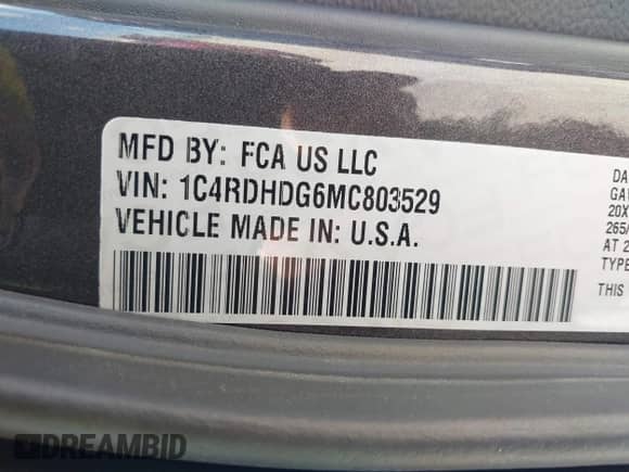 2021 Dodge Durango GT with VIN 1C4RDHDG6MC803529, listed as a IAAI auction lot 42348553 with 53,850 mi miles and . Bid and sale history available at DreamBid. Image 9.