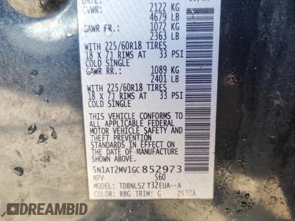 ✅ 2016 Nissan Rogue SL • VIN: 5N1AT2MV1GC852973 • Лот: 82353195. Опубликован ранее на Copart с пробегом Не указан. Бесплатный доступ к архиву аукционных продаж из США и подробный отчёт об истории автомобиля на DreamBid. Изображение 13.