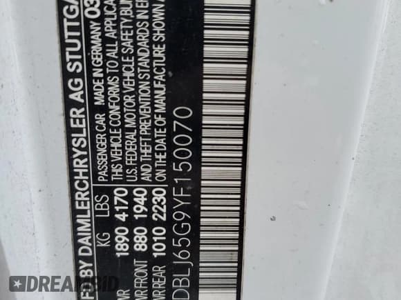 ✅ 2000 Mercedes-Benz CLK 320/430 • VIN: WDBLJ65G9YF150070 • Lot: 91132055. Listed on Copart with 204,593 mi. Free auction sales archive from the USA and detailed vehicle history report at DreamBid. Image 12.