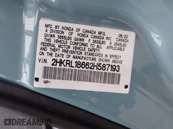 ✅ 2002 Honda Odyssey EX • VIN: 2HKRL18662H587193 • Lot: 43293042. Listed on IAAI with 126,663 mi. Free auction sales archive from the USA and detailed vehicle history report at DreamBid. Image 9.