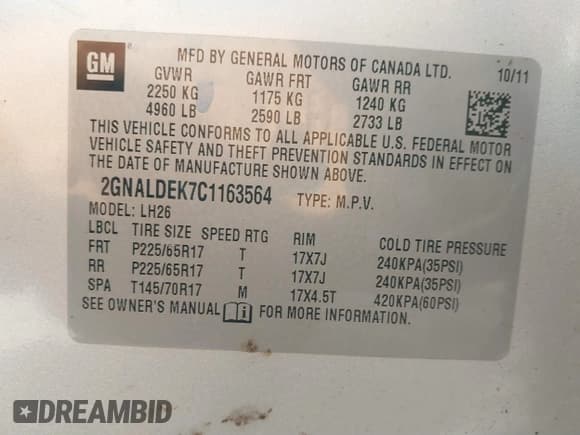 ✅ 2012 Chevrolet Equinox 1LT • VIN: 2GNALDEK7C1163564 • Lot: 41704695. Listed on IAAI with 45,787 mi. Free auction sales archive from the USA and detailed vehicle history report at DreamBid. Image 9.