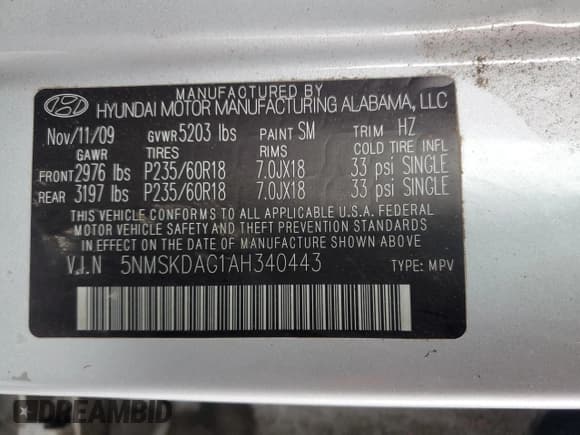 ✅ 2010 Hyundai Santa Fe Limited • VIN: 5NMSKDAG1AH340443 • Lot: 84179514. Listed on Copart with 234,358 mi. Free auction sales archive from the USA and detailed vehicle history report at DreamBid. Image 13.