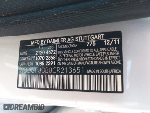 ✅ 2012 Mercedes-Benz C 300 Sport • VIN: WDDGF8BB8CR213651 • Lot: 42669264. Listed on IAAI with 110,091 mi. Free auction sales archive from the USA and detailed vehicle history report at DreamBid. Image 9.