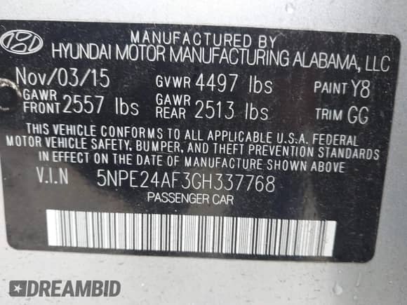 2016 Hyundai Sonata SE with VIN 5NPE24AF3GH337768, listed as a IAAI auction lot 43571459 with 231,009 mi miles and . Bid and sale history available at DreamBid. Image 9.