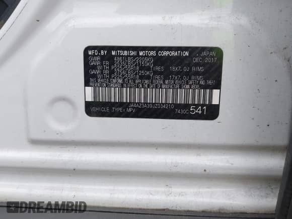 2018 Mitsubishi Outlander ES with VIN JA4AZ3A39JZ034210, listed as a IAAI auction lot 43236372 with 106,016 mi miles and . Bid and sale history available at DreamBid. Image 9.