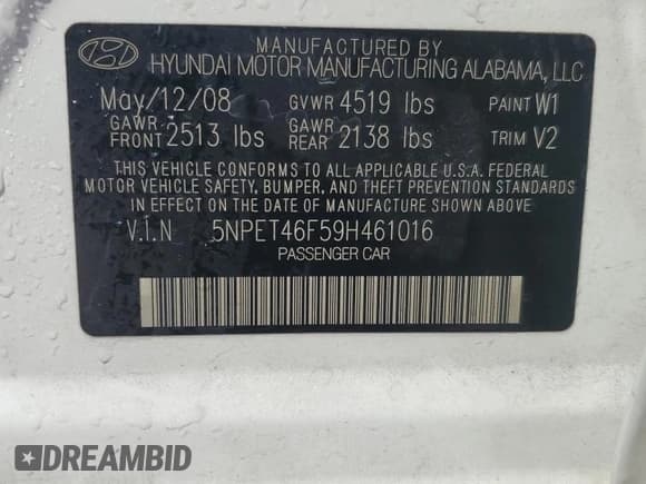 ✅ 2009 Hyundai Sonata GLS • VIN: 5NPET46F59H461016 • Лот: 74751474. Опубликован ранее на Copart с пробегом Не указан. Бесплатный доступ к архиву аукционных продаж из США и подробный отчёт об истории автомобиля на DreamBid. Изображение 13.