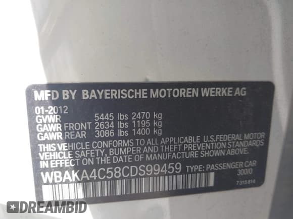 ✅ 2012 BMW 7 Series 740i • VIN: WBAKA4C58CDS99459 • Lot: 43014463. Listed on IAAI with 150,975 mi. Free auction sales archive from the USA and detailed vehicle history report at DreamBid. Image 9.