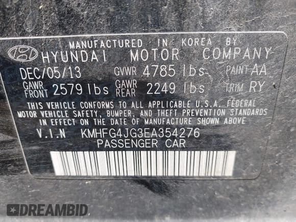 ✅ 2014 Hyundai Azera • VIN: KMHFG4JG3EA354276 • Лот: 41892879. Опубликован ранее на IAAI с пробегом 114 147 миль. Бесплатный доступ к архиву аукционных продаж из США и подробный отчёт об истории автомобиля на DreamBid. Изображение 9.