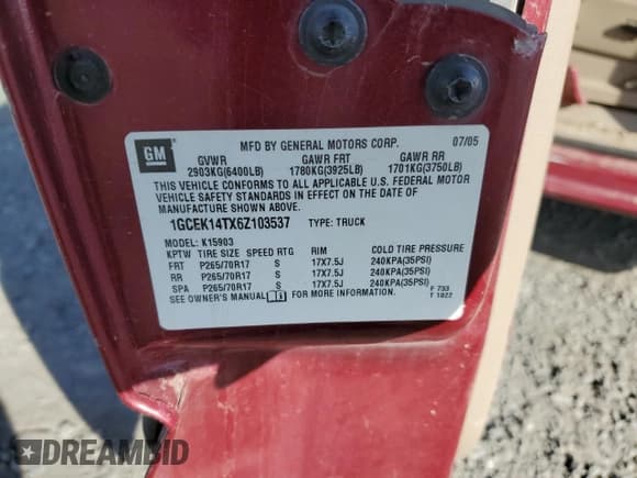 ✅ 2006 Chevrolet Silverado 1500 LT1 • VIN: 1GCEK14TX6Z103537 • Лот: 70505314. Опубликован ранее на Copart с пробегом Не указан. Бесплатный доступ к архиву аукционных продаж из США и подробный отчёт об истории автомобиля на DreamBid. Изображение 13.