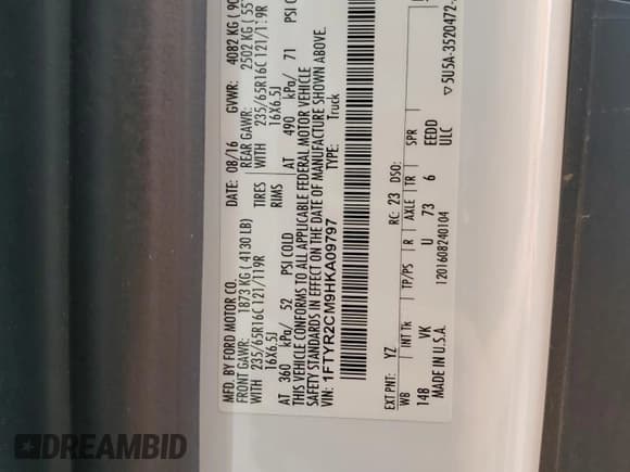 ✅ 2017 Ford Transit • VIN: 1FTYR2CM9HKA09797 • Лот: 54629885. Опубликован ранее на Copart с пробегом 70 427 миль. Бесплатный доступ к архиву аукционных продаж из США и подробный отчёт об истории автомобиля на DreamBid. Изображение 13.