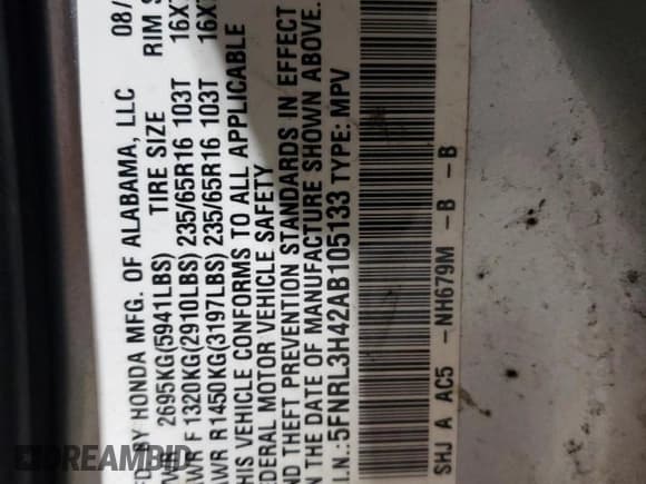 ✅ 2010 Honda Odyssey EX • VIN: 5FNRL3H42AB105133 • Lot: 92425965. Listed on Copart with 197,994 mi. Free auction sales archive from the USA and detailed vehicle history report at DreamBid. Image 13.