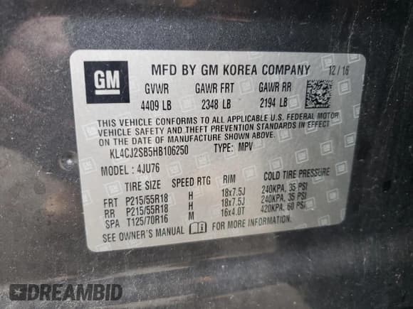 ✅ 2017 Buick Encore Sport Touring • VIN: KL4CJ2SB5HB106250 • Lot: 71489335. Listed on Copart with 96,172 mi. Free auction sales archive from the USA and detailed vehicle history report at DreamBid. Image 14.