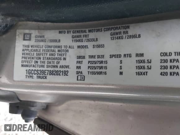 2008 Chevrolet Colorado 1LT z VIN 1GCCS39E788202192, wystawiony jako IAAI lot #42229266 z przebiegiem 270 494 mil mil oraz . Historia ofert i sprzedaży dostępna na DreamBid. Obrazek 9.