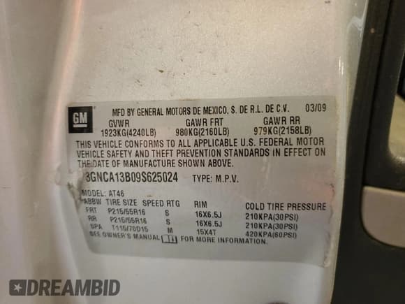 ✅ 2009 Chevrolet HHR LS • VIN: 3GNCA13B09S625024 • Lot: 51634195. Listed on Copart with 287,861 mi. Free auction sales archive from the USA and detailed vehicle history report at DreamBid. Image 14.