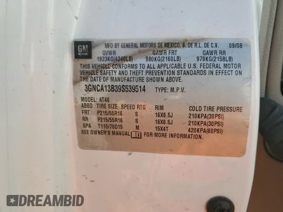 ✅ 2009 Chevrolet HHR LS • VIN: 3GNCA13B39S539514 • Lot: 44647755. Listed on Copart with 203,344 mi. Free auction sales archive from the USA and detailed vehicle history report at DreamBid. Image 14.