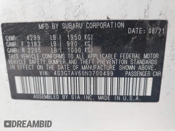 ✅ 2022 Subaru Impreza Premium • VIN: 4S3GTAV60N3700499 • Lot: 42307934. Listed on IAAI with 65,159 mi. Free auction sales archive from the USA and detailed vehicle history report at DreamBid. Image 9.