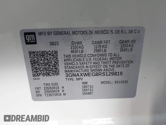 ✅ 2024 Chevrolet Equinox RS • VIN: 3GNAXWEG8RS129819 • Lot: 43454214. Listed on IAAI with 34,199 mi. Free auction sales archive from the USA and detailed vehicle history report at DreamBid. Image 9.