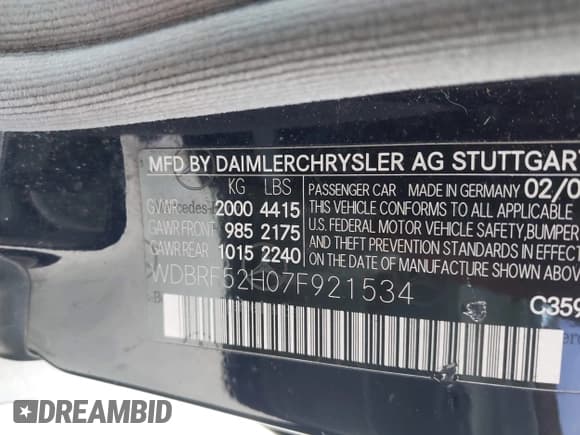 ✅ 2007 Mercedes-Benz C 230 Sport • VIN: WDBRF52H07F921534 • Lot: 43333016. Listed on IAAI with 197,359 mi. Free auction sales archive from the USA and detailed vehicle history report at DreamBid. Image 9.