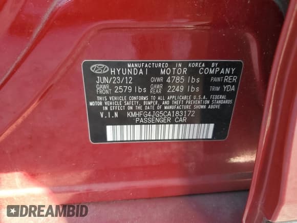 ✅ 2012 Hyundai Azera • VIN: KMHFG4JG5CA183172 • Лот: 90432795. Опубликован ранее на Copart с пробегом 82 676 миль. Бесплатный доступ к архиву аукционных продаж из США и подробный отчёт об истории автомобиля на DreamBid. Изображение 12.