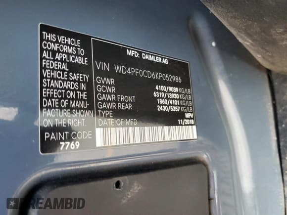 ✅ 2019 Mercedes-Benz Sprinter Cargo • VIN: WD4PF0CD6KP052986 • Lot: 93254625. Wystawiony na Copart z przebiegiem 80 896 mil. Bezpłatny archiwum sprzedaży aukcyjnych z USA i szczegółowy raport historii pojazdu na DreamBid. Zdjęcie 13.