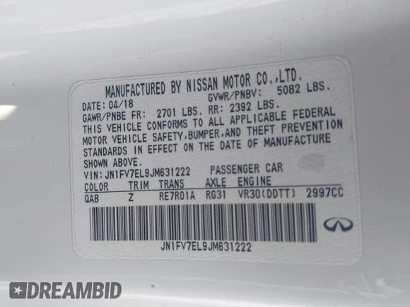 ✅ 2018 Infiniti Q60 Red Sport 400 • VIN: JN1FV7EL9JM631222 • Lot: 43663970. Listed on IAAI with 80,541 mi. Free auction sales archive from the USA and detailed vehicle history report at DreamBid. Image 9.
