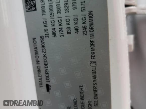 ✅ 2019 Chevrolet Silverado 1500 LT • VIN: 1GCRYDED1KZ390785 • Lot: 70964904. Wystawiony na Copart z przebiegiem 42 560 mil. Bezpłatny archiwum sprzedaży aukcyjnych z USA i szczegółowy raport historii pojazdu na DreamBid. Zdjęcie 12.