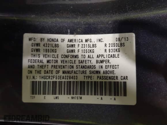 2014 Honda Accord Sport с VIN 1HGCR2F50EA028403, выставлен на аукционе IAAI как лот 43322425 с пробегом 153 701 миль миль и . История ставок и продаж доступна на DreamBid. Изображение 9.