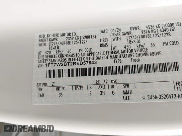 ✅ 2024 Ford F-250 XL • VIN: 1FT7W2BT2RED57843 • Лот: 41830230. Опубликован ранее на IAAI с пробегом 36 877 миль. Бесплатный доступ к архиву аукционных продаж из США и подробный отчёт об истории автомобиля на DreamBid. Изображение 9.