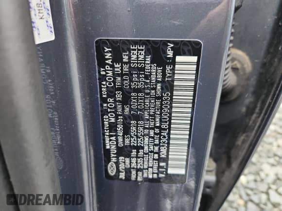 2020 Hyundai Tucson Ultimate z VIN KM8J3CAL8LU090335, wystawiony jako Copart lot #62686545 z przebiegiem 50 253 mil mil oraz Szkoda całkowita • Salvage title. Historia ofert i sprzedaży dostępna na DreamBid. Obrazek 13.