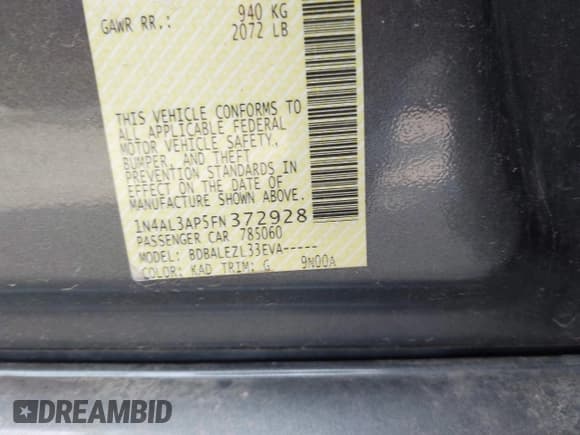 ✅ 2015 Nissan Altima S • VIN: 1N4AL3AP5FN372928 • Lot: 43681648. Listed on IAAI with 128,083 mi. Free auction sales archive from the USA and detailed vehicle history report at DreamBid. Image 9.