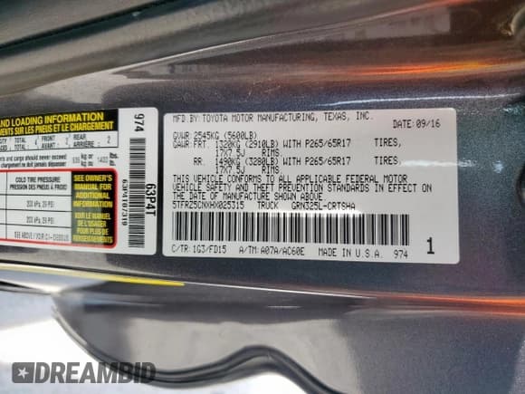 ✅ 2017 Toyota Tacoma SR5 • VIN: 5TFRZ5CNXHX025315 • Лот: 57901395. Опубликован ранее на Copart с пробегом 158 197 миль. Бесплатный доступ к архиву аукционных продаж из США и подробный отчёт об истории автомобиля на DreamBid. Изображение 13.