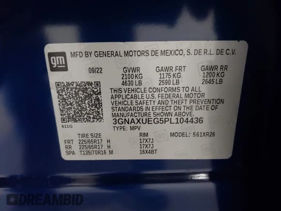 ✅ 2023 Chevrolet Equinox LT • VIN: 3GNAXUEG5PL104436 • Lot: 43215747. Listed on IAAI with 10,059 mi. Free auction sales archive from the USA and detailed vehicle history report at DreamBid. Image 9.