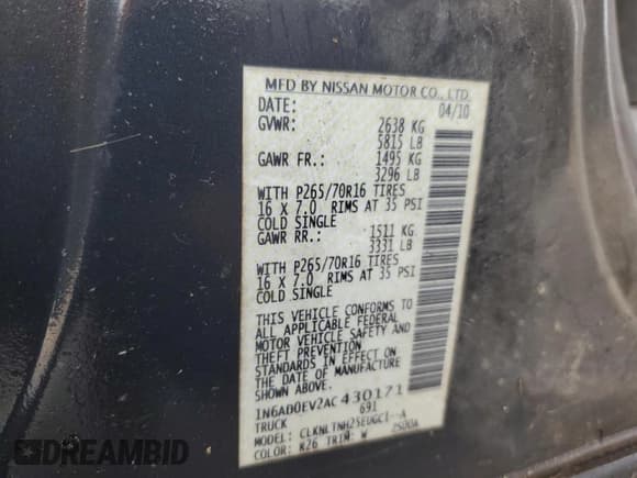 ✅ 2010 Nissan Frontier Pro-4X • VIN: 1N6AD0EV2AC430171 • Lot: 48025965. Listed on Copart with 270,996 mi. Free auction sales archive from the USA and detailed vehicle history report at DreamBid. Image 12.