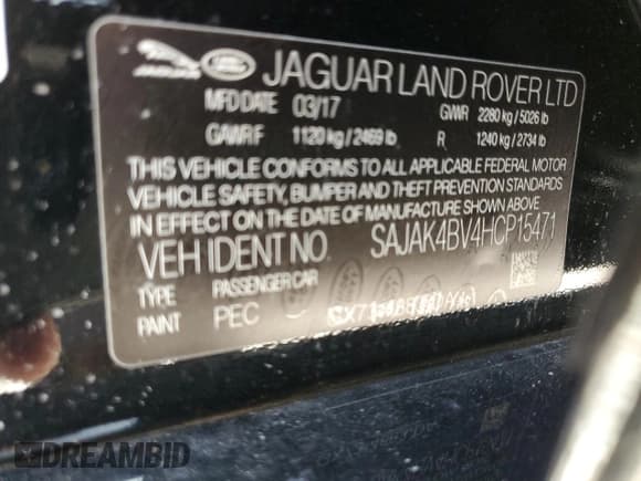 ✅ 2017 Jaguar XE 35t Prestige • VIN: SAJAK4BV4HCP15471 • Лот: 69994984. Опубликован ранее на Copart с пробегом 56 356 миль. Бесплатный доступ к архиву аукционных продаж из США и подробный отчёт об истории автомобиля на DreamBid. Изображение 12.