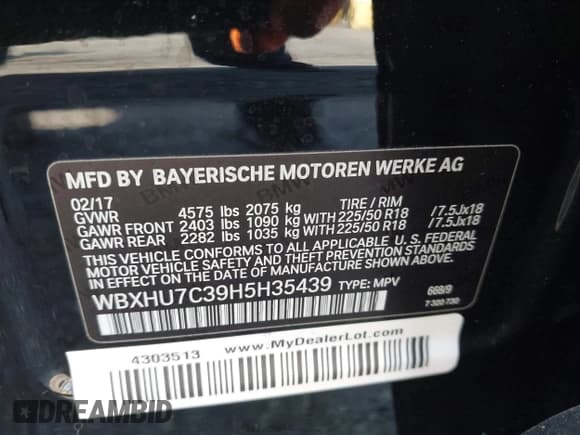 ✅ 2017 BMW X1 sDrive28i • VIN: WBXHU7C39H5H35439 • Lot: 42933594. Listed on IAAI with 136,073 mi. Free auction sales archive from the USA and detailed vehicle history report at DreamBid. Image 9.