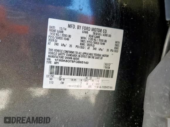 ✅ 2015 Ford Explorer Sport • VIN: 1FM5K8GT8FGB65143 • Lot: 89870945. Listed on Copart with 85,825 mi. Free auction sales archive from the USA and detailed vehicle history report at DreamBid. Image 13.