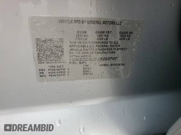 2018 Chevrolet Tahoe Premier z VIN 1GNSCCKJ9JR203707, wystawiony jako Copart lot #78011674 z przebiegiem 76 337 mil mil oraz Szkoda całkowita • Salvage title. Historia ofert i sprzedaży dostępna na DreamBid. Obrazek 14.