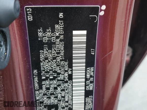 ✅ 2013 Lexus RX 450h • VIN: JTJZB1BA5D2008423 • Lot: 62082445. Listed on Copart with 143,936 mi. Free auction sales archive from the USA and detailed vehicle history report at DreamBid. Image 13.