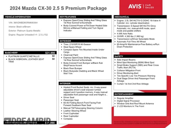 ✅ 2024 Mazda CX-30 S Premium • VIN: 3MVDMBDM3RM680564 • Lot: 86889375. Wystawiony na Copart z przebiegiem 32 445 mil. Bezpłatny archiwum sprzedaży aukcyjnych z USA i szczegółowy raport historii pojazdu na DreamBid. Zdjęcie 13.