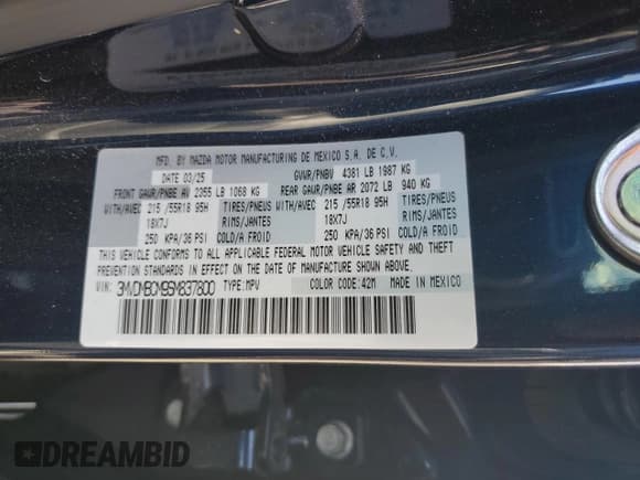 ✅ 2025 Mazda CX-30 S Preferred • VIN: 3MVDMBCM9SM837800 • Lot: 83853525. Listed on Copart with Not provided. Free auction sales archive from the USA and detailed vehicle history report at DreamBid. Image 13.