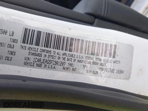 ✅ 2015 Jeep Grand Cherokee Laredo • VIN: 1C4RJEAG5FC901207 • Lot: 42972625. Listed on IAAI with 109,804 mi. Free auction sales archive from the USA and detailed vehicle history report at DreamBid. Image 9.