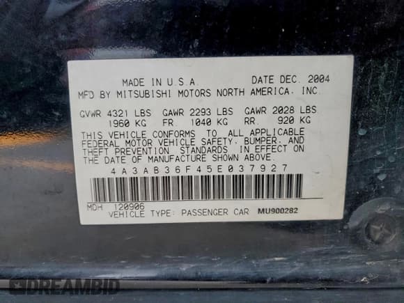 ✅ 2005 Mitsubishi Galant ES • VIN: 4A3AB36F45E037927 • Lot: 94725435. Wystawiony na Copart z przebiegiem 158 908 mil. Bezpłatny archiwum sprzedaży aukcyjnych z USA i szczegółowy raport historii pojazdu na DreamBid. Zdjęcie 12.