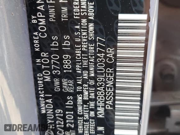 ✅ 2020 Hyundai Venue SE • VIN: KMHRB8A39LU034777 • Lot: 67771375. Listed on Copart with 60,186 mi. Free auction sales archive from the USA and detailed vehicle history report at DreamBid. Image 12.