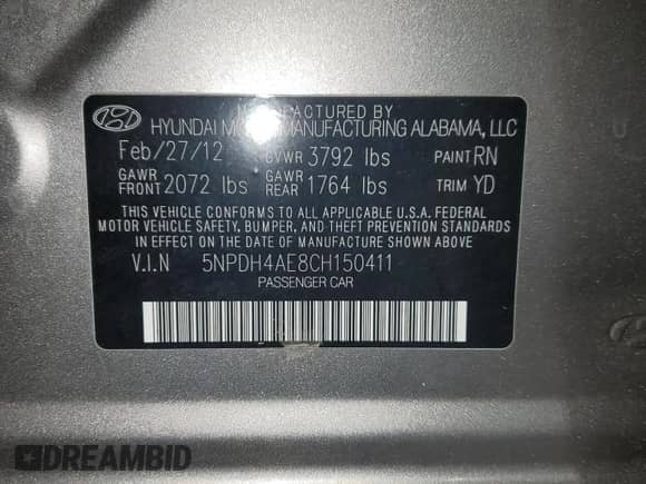 ✅ 2012 Hyundai Elantra Limited • VIN: 5NPDH4AE8CH150411 • Лот: 90588635. Опубликован ранее на Copart с пробегом 91 058 миль. Бесплатный доступ к архиву аукционных продаж из США и подробный отчёт об истории автомобиля на DreamBid. Изображение 13.