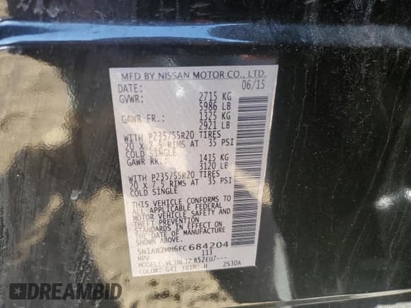 ✅ 2015 Nissan Pathfinder Platinum • VIN: 5N1AR2MM6FC684204 • Лот: 90846565. Опубликован ранее на Copart с пробегом 115 205 миль. Бесплатный доступ к архиву аукционных продаж из США и подробный отчёт об истории автомобиля на DreamBid. Изображение 13.