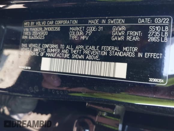 ✅ 2022 Volvo XC60 Inscription • VIN: YV4062RL2N1065356 • Lot: 41989735. Listed on IAAI with 17,013 mi. Free auction sales archive from the USA and detailed vehicle history report at DreamBid. Image 9.