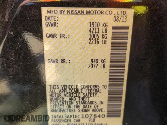 ✅ 2014 Nissan Altima SL • VIN: 1N4AL3AP1EC107840 • Lot: 86243485. Wystawiony na Copart z przebiegiem 158 770 mil. Bezpłatny archiwum sprzedaży aukcyjnych z USA i szczegółowy raport historii pojazdu na DreamBid. Zdjęcie 13.